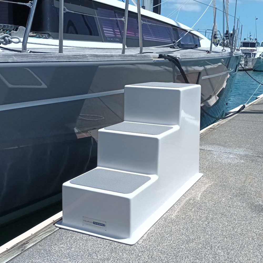 Fibreglass free standing boarding steps for boats available from Hauraki Fenders