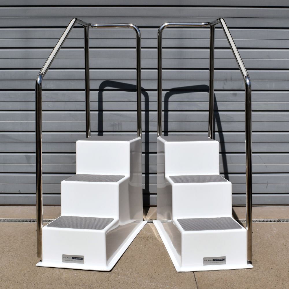 Fibreglass free standing boarding steps for boats available from Hauraki Fenders