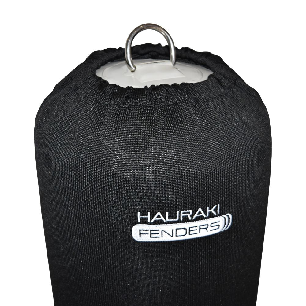 Hauraki Knitted Polyester Fender Covers - Tubular black fender covers with drawstring for inflatable boat fenders