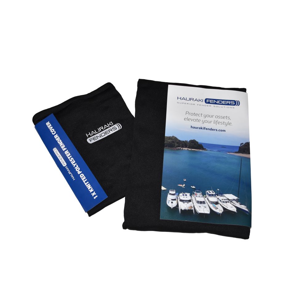 Hauraki Knitted Polyester Fender Covers - Tubular black fender covers with drawstring for inflatable boat fenders