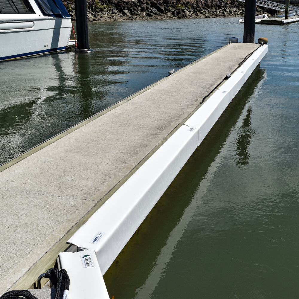 Deluxe Barrier Fenders available from Hauraki Fenders - 2m pvc covered foam marina fender with invisible fasteners and shaped to fit around a marina berth rub strip