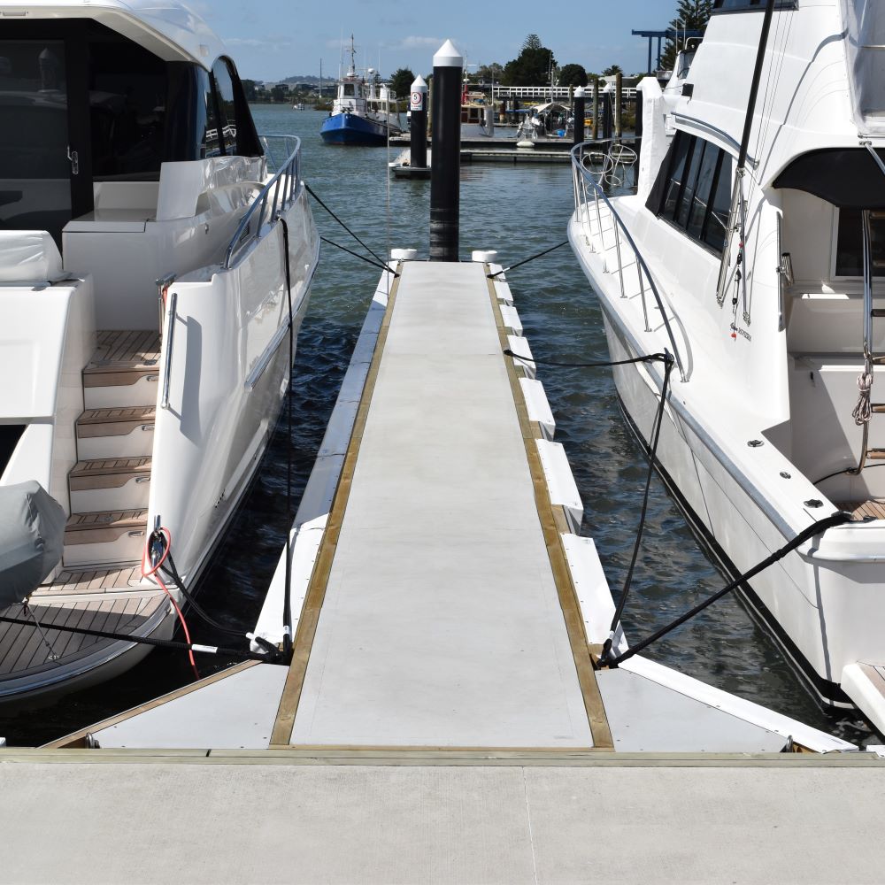 Marina Berth Set up by Hauraki Fenders.  Supply and installation of dock lines, marina fenders, dock wheels and pole fenders. 